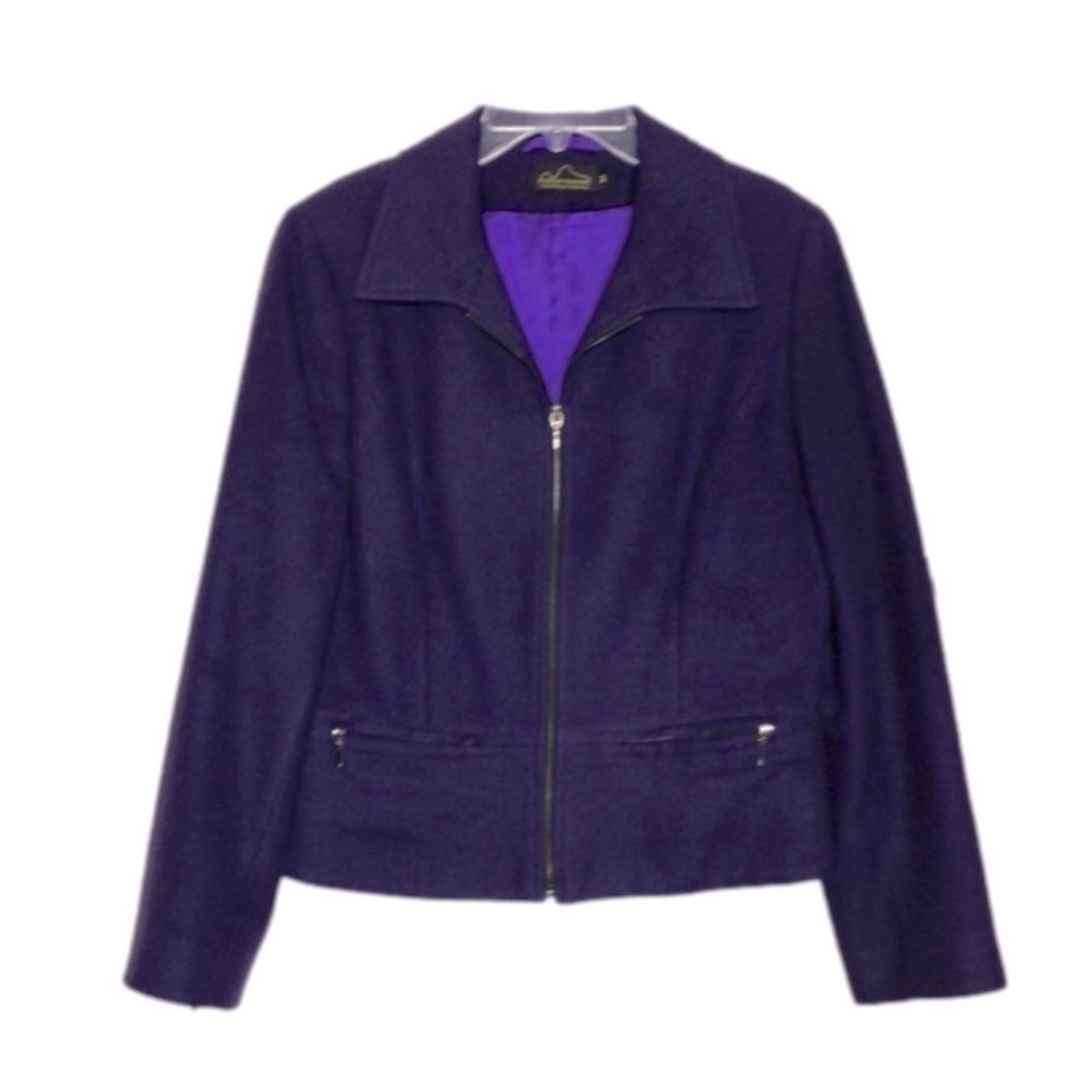 ANDEAN TRADITION - Alpaca Wool Purple Zip Front Blazer w/ Pockets - Size Medium